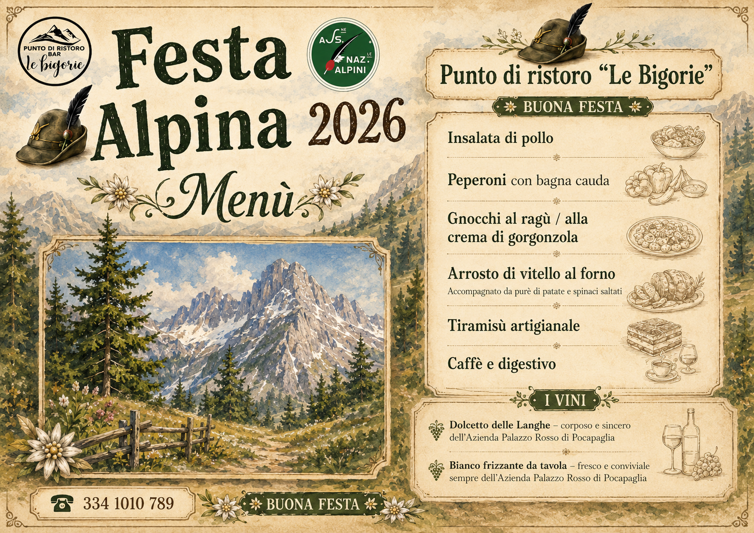 Menù della Festa Alpina 2026 alle Bigorie